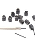 13 Piece Spot Weld Cutter Set 3 Eighth Inch Double Sided Welding Tool Kit For Electric Drill With Lubricant displayed