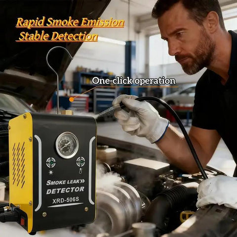 Bad Boy Car AC Leak Detector Smoke Machine With Built In Air Pump And Sharp Pressure Gauge in use for auto diagnostics.