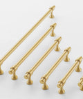 Top Shelf Gold Plated Brass Cabinet Pulls Featuring Sleek Double Hole Mounting For Drawers And Cupboards, various sizes displayed.