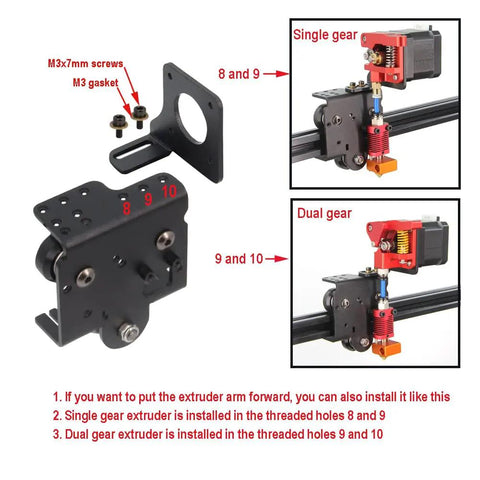 Tough Aluminum Direct Drive Extruder Support Plate For Ender 3 Ender 3V2 CR10S 3D Printer Upgrades with installation points for gears.