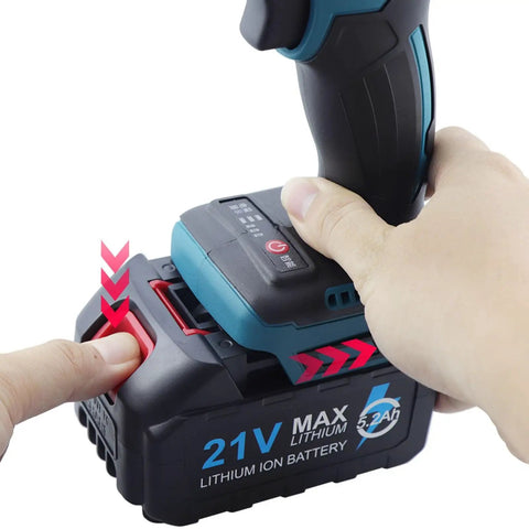 Heavy Duty Cordless Electric Rivet Nut Gun With Automatic Fastening For M3 Through M12 Nuts Built Tough For Quick DIY showing battery connection.