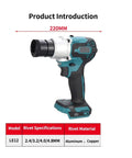 Beast Brushless Electric Rivet Nut Tool Kit with M6 M8 M10 Automatic Riveter, heavy duty device shown with size details