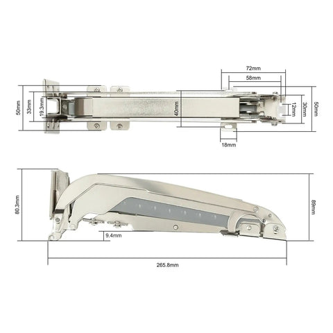 Top Shelf Heavy Duty Parallel Cabinet Hinges For Lateral Wardrobe Doors With 180 Degree Swing, showing detailed dimensions.