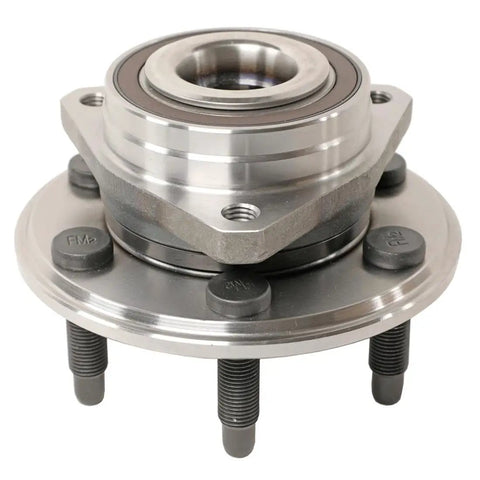 Four Piece Front And Rear Wheel Bearing Hub Assembly Kit Heavy Duty Build For Smooth Cruising Perfect Plug And Play Swap Fits Saab 9-4X And Cadillac SRX 2010 Through 2016 Models Effortlessly close-up view of bearing hub with bolts.
