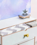 Open drawer with Brushed Gold Cabinet Knob With Backplate, displaying folded fabric, part of Zinc Alloy Kitchen Hardware set