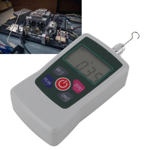Grab And Go Digital Push Pull Force Meter With Spot On Accuracy Testing Up To Twenty Newtons displaying on-site measurement in lab settings.