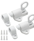 Rock Solid Pack Of Two White Self Closing Barrel Bolts Built Tough With Heavy Duty Metal Alloy Spring Pin Action and Included Mounting Screws for DIY Cabinet Shed Projects. Includes two latches and screws.
