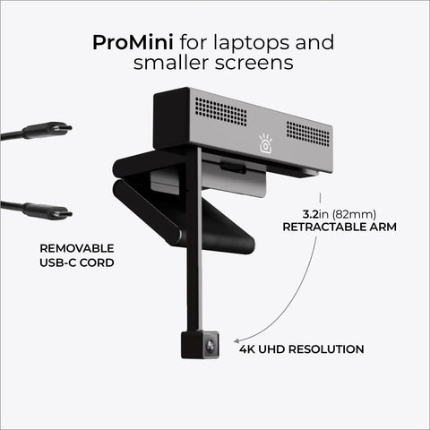 ProMini 4K Eye Contact Webcam with retractable arm and removable USB-C cord for laptops