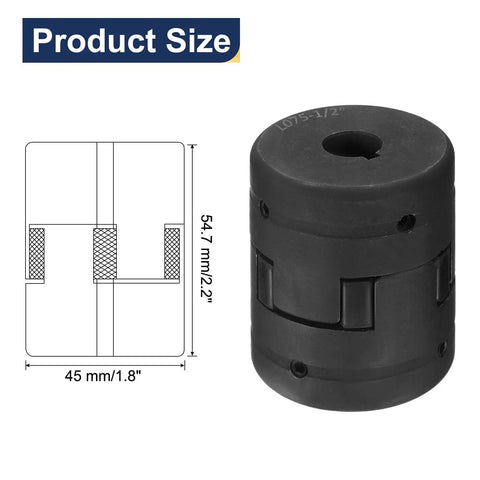 Bulletproof Rock Solid Half Inch To Half Inch L Jaw Coupling Kit For Log Splitters showing dimensions 54.7 mm and 45 mm.