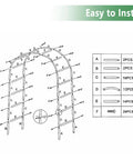Assembly diagram for Sturdy Iron Garden Pergola Arbor 7.9 Feet High By 4.6 Feet Wide With Freely Adjustable Two Size Options.