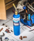 Pencil Flame Propane Torch Head For Precise Soldering, Thawing And Small Heat Jobs, Brass Construction with tools on floor