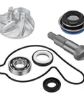 Heavy Duty Water Pump Rebuild Kit Featuring Upgraded CNC Impeller Precise Bearings And Anti Aging Seals For Honda Trx450r Trx450er Atv 2004 To 2014 components displayed clearly in a layout.