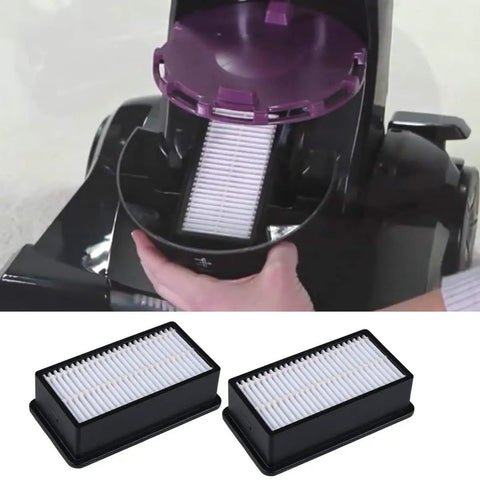 Installation of 2 Pack Filter Set 1008 Replacement for Bissell CleanView Upright Vacuums with post-motor filters shown separately.