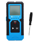 Stud Finder Wall Scanner, 4 in 1 Detector for Wood Metal AC Wire with display, buttons, and screwdriver beside it.