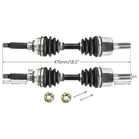 All-In-One 4WD Rear Drive CV Axle Kit for DIY ATVs Go Karts Quad Buggies includes two CV axles with dimensions and hardware shown.