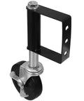 Smooth Operator Premium Silent Gate Caster Wheel With Adjustable Height And Built In Shock Absorbing Core For Zero Fuss Fence Gate Operation And Floor Friendly Rolling Action, close-up of caster wheel with black mounting bracket.