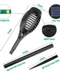 Parts of Solar Flame Torch Lights For Outdoor Decoration 12 Pack Solar Powered Waterproof LED Torches with solar panel and switch.