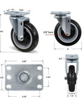 Heavy Duty 5 Inch Swivel Caster Wheels Set Of 4 With 1400 Lb Load Capacity Polyurethane Replacement Casters For Furniture Equipment And Carts Thick Steel Construction 6.37 Inch Total Height 3.62x2.5 Inch Top Plate, showing dimensions and features.