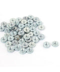 M2.5 Zinc Plated Self Clinching Nuts Rivet Nut Inserts For 1mm Thin Sheet Metal Fasteners 50 Pack in silver color arranged in a pile.