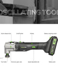 Badass 20V Cordless Oscillating Multi Tool With 15 Piece Accessory Kit And Rapid Charge Lithium Battery For Demolition And Precision Detail Work A True Job Site Beast To Buy Today showing adjustable speed dial and battery pack.