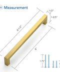 Premium Gold Cabinet Pulls 25 Pack, 8 Inch Center To Center Bar Handles For Kitchen Cabinets And Drawers showing 8-inch gold handle with measurements.