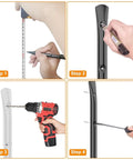 Heavy Duty Kayak Wall Mount 15 Inch Storage Hooks Featuring Thick EVA Padding installation steps using measuring tape, drill, and screwdriver.