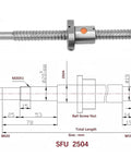Rock Solid 25mm Cnc Ball Screw Kit Featuring 50 In Anti Backlash Lead Screw with SFU 2504 Nut dimensions and specifications.