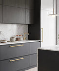 5 Pack 12 Inch Matte Gold Cabinet Pulls Brushed Satin Drawer Handles Built Tough Solid Zinc Alloy in modern kitchen design.