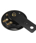 Waterproof Black Car Electric Siren Horn DC 6V 105DB Super Rip Snorting Sound For Truck Motorcycle Boat ATV Heavy Duty Metal Body side view showing mounting bracket and connectors.
