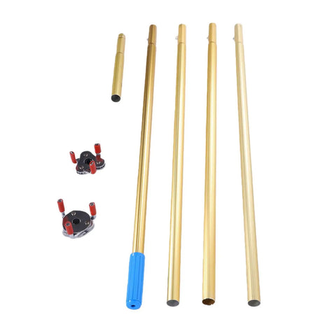 Smoke Detector Removal Tool With Four Meter Aluminum Pole Crafted For High Ceilings and Vaulted Rooms To Reach Overhead Alarms Ladder Free, tool parts laid out.