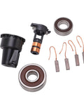 Pro Grade Alternator Rebuild Kit With Beefed Up Slip Ring four heavy duty carbon brushes and rock solid bearings components laid out.