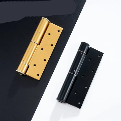 Slick Hidden Hydraulic Door Hinge Automatic Soft Close Buffer Damper Heavy Duty Rust Proof Gold Finish Three Piece Kit displayed in gold and black.