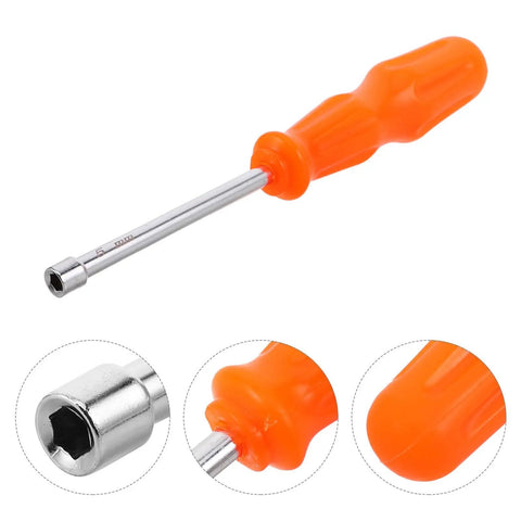Heavy Duty Hex Socket Screwdriver Wrench With Swappable Bits For Nuts And Bolts is an orange-handled driver with a solid metal shaft.