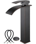 Vessel Sink Waterfall Tall Bathroom Faucet, Modern Vanity With Single Handle, 1 Hole Installation, Oil Rubbed Bronze Finish