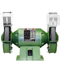 Zero Drama Dual Wheel Bench Grinder With Shielded Eye Guards And Integrated Electric Knife Sharpener, green compact design for DIY use.