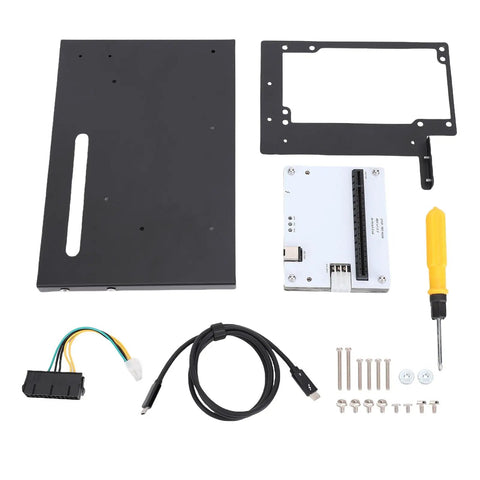 Heavy Duty External GPU Docking Station For Thunderbolt 3 And USB4 Compatible PCIe 16X Graphics Card Enclosure parts and installation kit.