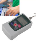 Dead Accurate Digital Force Gauge Compact Handheld Push Pull Tester For Material Mechanics And Product Development With Hella Precision And Rugged Build Quality, displaying display and hook detail in use.