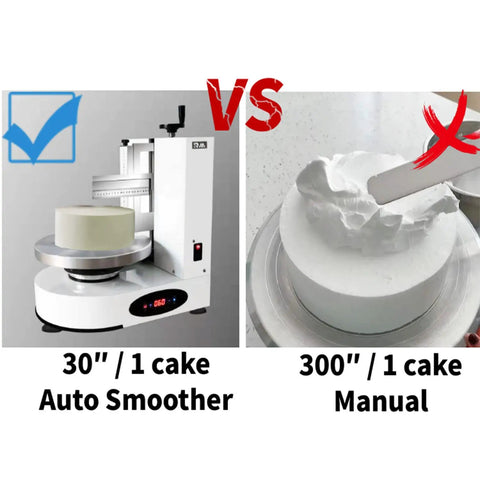Comparison of All In One Cake Decorating Kit With Automatic Turntable And Leveler For 4 To 12 Inch Cakes vs manual smoothing.