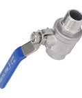 Rock Solid Heavy Duty 1/2 Inch NPT Ball Valve Made From Top Tier 304 Stainless Steel showcasing blue handle and leak-proof design.