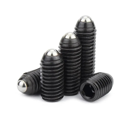 Heavy Duty Spring Ball Plungers And Hex Socket Set Screws, Grade 12.9 Alloy Steel Grub Fasteners stacked for secure mounting
