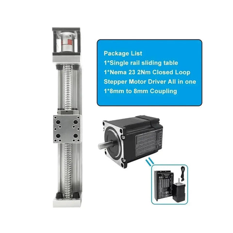 Sixty Millimeter Width X Y Z Axis Linear Actuator Electric Ball Screw Stage with Nema 23 motor and driver components included.