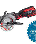 No Nonsense Compact Electric Circular Saw Corded 5.8 Amp Motor 4 Inch Blade 3500 Rpm Knockout Cutting Action With 45 Degree Bevel Adjustment for cutting wood.