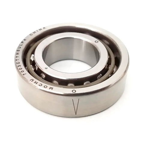 Top Shelf 17X35X10 mm Abec 7 Angular Contact Ball Bearing Single Row 15 Degree Angle For Cnc Machines and Pro Builds showing detailed side view.