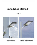 Heavy Hitting 120W Solar Floodlight With Twin Motion Sensors And Dusk To Dawn Auto Lighting, wall and pole installation methods.
