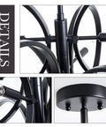 Close-up of Contemporary Black Sputnik Chandelier Ceiling Light 6 Light Mid Century Geometric Circle Pendant details.