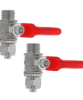 Heavy Duty Copper Quick Snap Ball Valve Two Pack With Rock Solid Handle Quarter Inch Male Thread Leakproof Water Pipe Shut Off Fitting Built Tough For Easy Plug And Play Fixes, two valves with red handles.