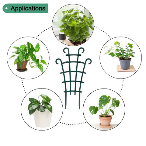 Stackable Small Plant Trellis For Potted Plants Pack Of 4 For Indoor Outdoor Use Climbing Vine Support For Ivy Hoya Flowers And Houseplants Low Profile Dark Green Garden Trellis Made From Durable PP Plastic with vine support applications.