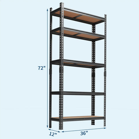 Heavy Duty 5 Tier Metal Shelving Rack Rock Solid Garage Storage Rig With Reinforced Steel Frame Built Tough For Heavy Tools Equipment And Shop Organization, 72x36x12 inches.