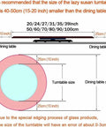 Image showing size recommendations for Premium Tempered Glass Lazy Susan Turntable And Slick Swivel Serving Tray for dining tables.