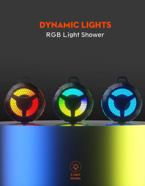 Waterproof Bluetooth Shower Speaker With Suction Cup IPX7 15W Loud Stereo Sound Deep Bass TWS Pairing And RGB Lights showcased